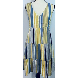 Hem & Thread Women Yellow‎ White Blue Dress Large